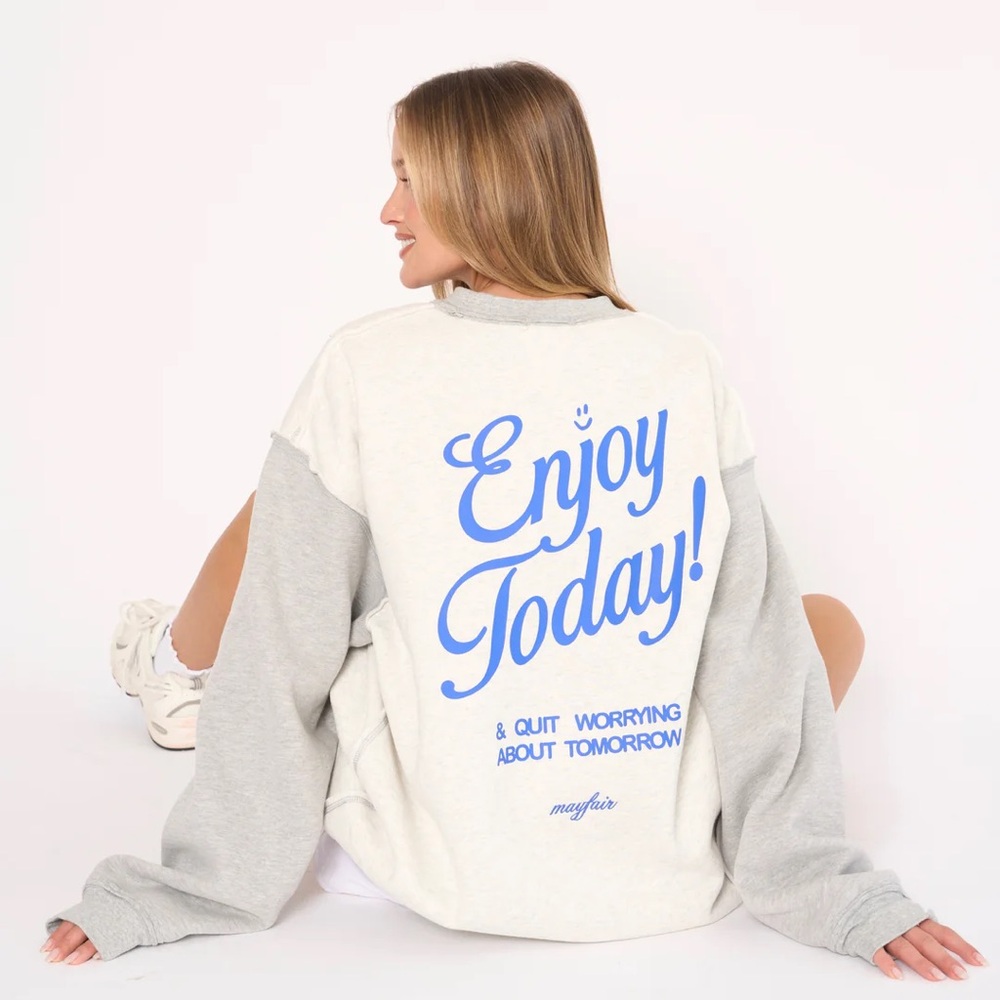 Mayfair 'Enjoy Today' Cream & Gray Graphic Sweatshirt